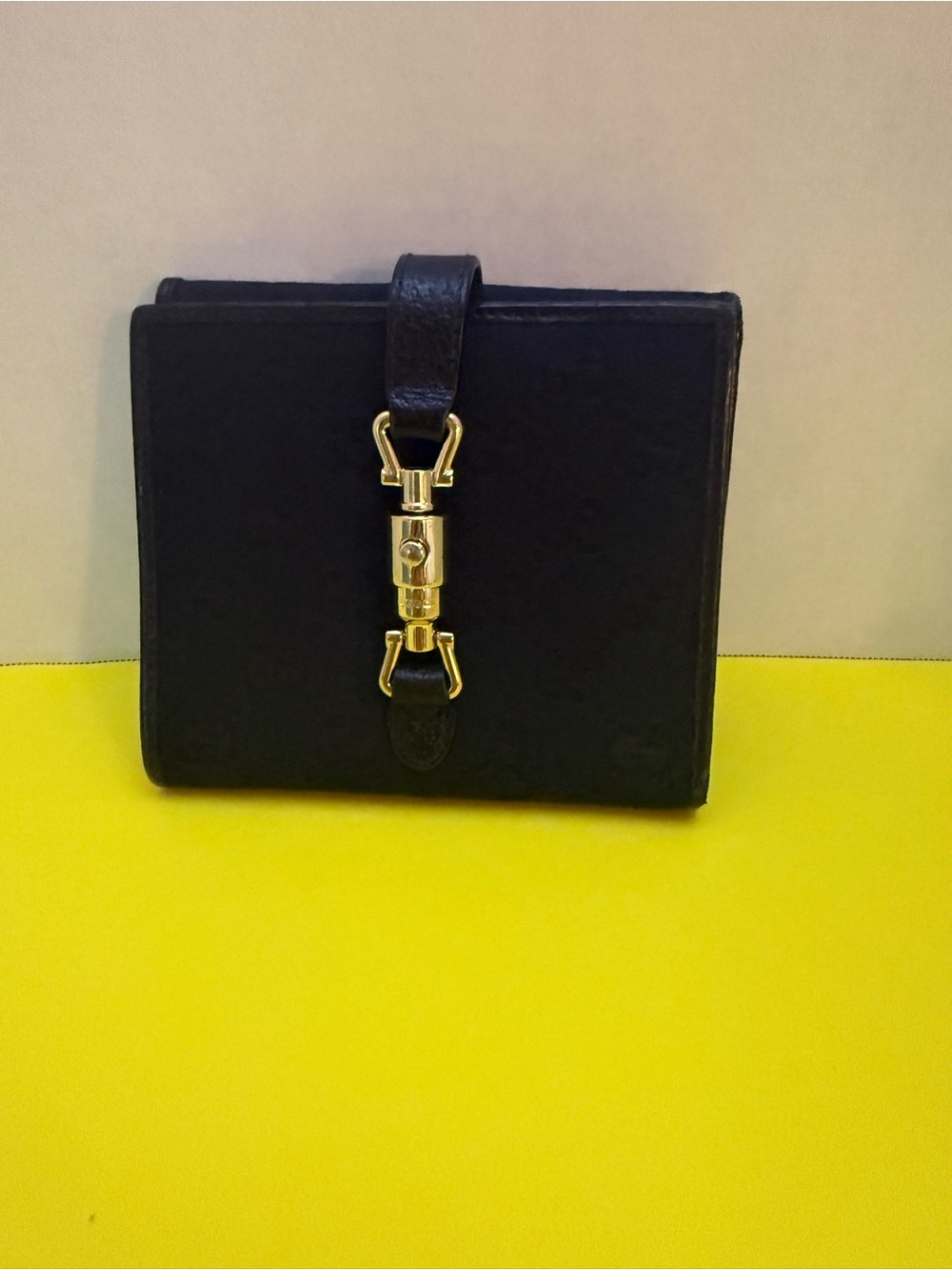Gucci Black Wallet with Gold Hardware Strap
